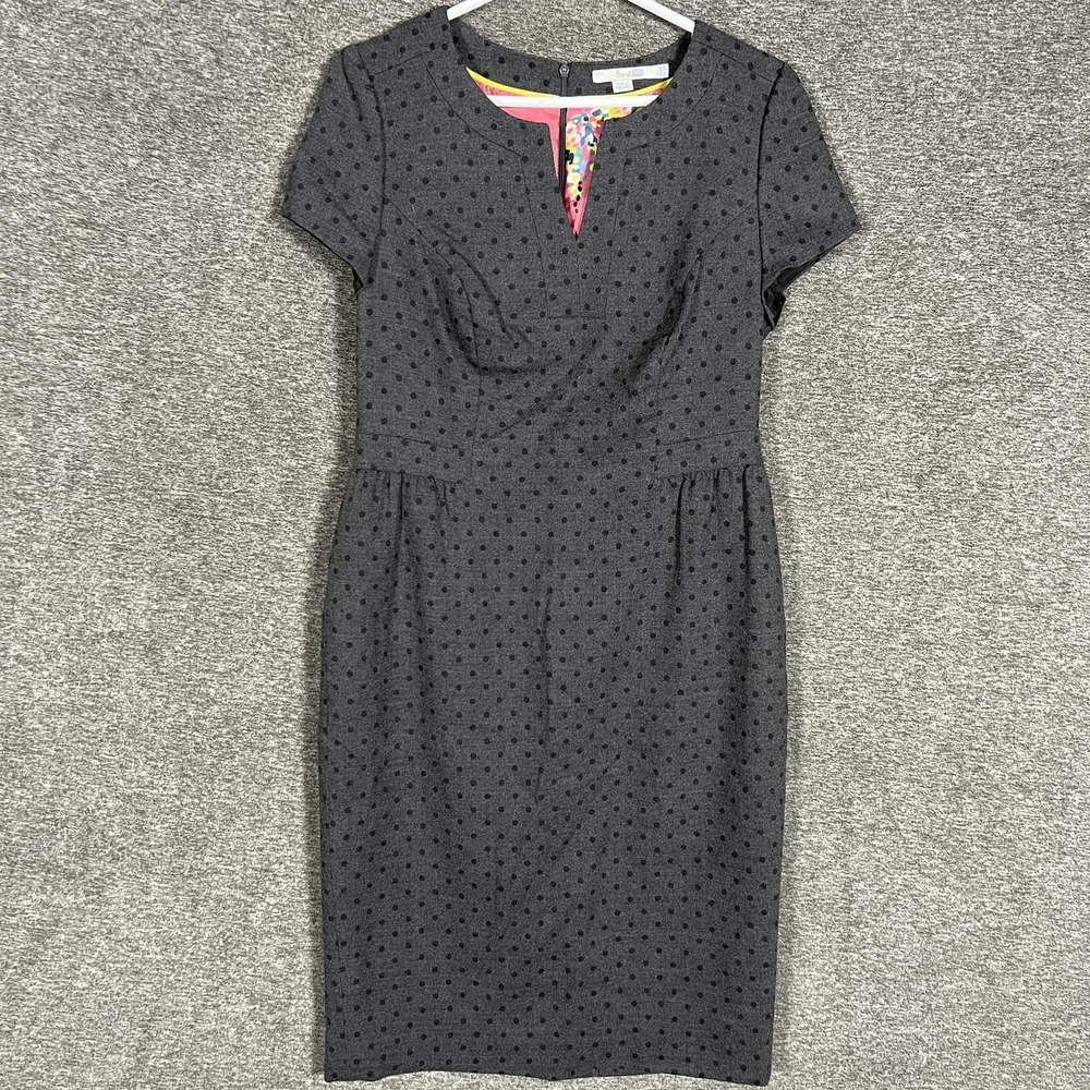 Boden Dress Womens 6 Gray Wool Blend‎ Polka Dot Short Sleeve Sheath Work Office